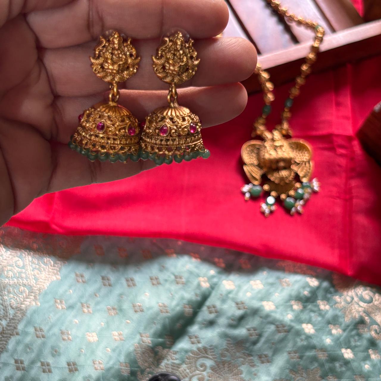 Heritage Gandaberunda Bead Necklace & Jhumka Set GND001