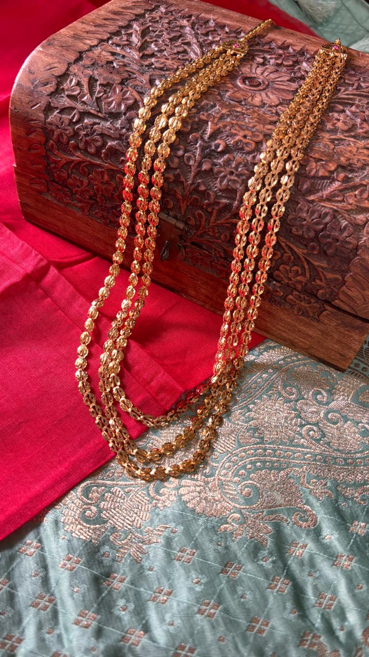 3Layer 1gm Gold Avalakki Long Necklace ALN001