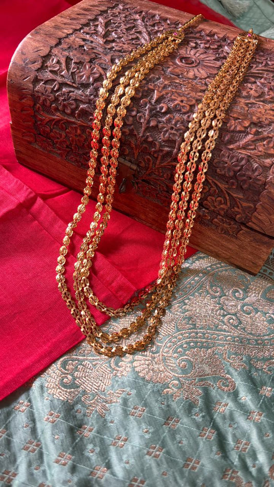 3Layer 1gm Gold Avalakki Long Necklace ALN001
