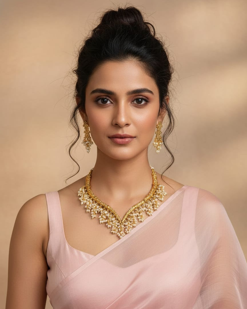 Elegant V-shaped Pearl Necklace Set NS001