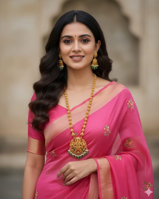 South Indian Style Gold Plated Lakshmi Pendant Haram Set LN002