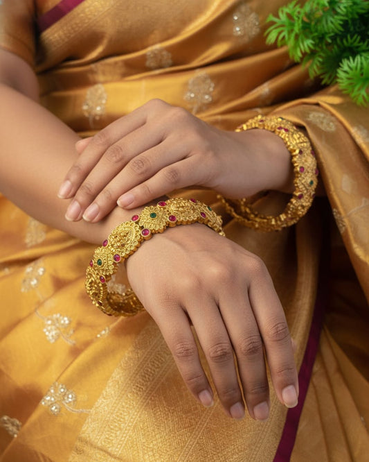 Gold Plated Lakshmi Temple Bangles (Set of 2 Piece) BNG020