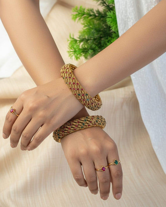 Traditional Gold-Tone Stone Studded Bangles (Set of 2 Piece) BNG014