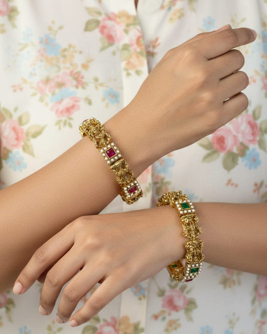 Royal Temple Style Pearl-Ruby Bangles (Set of 2 Piece) BNG016