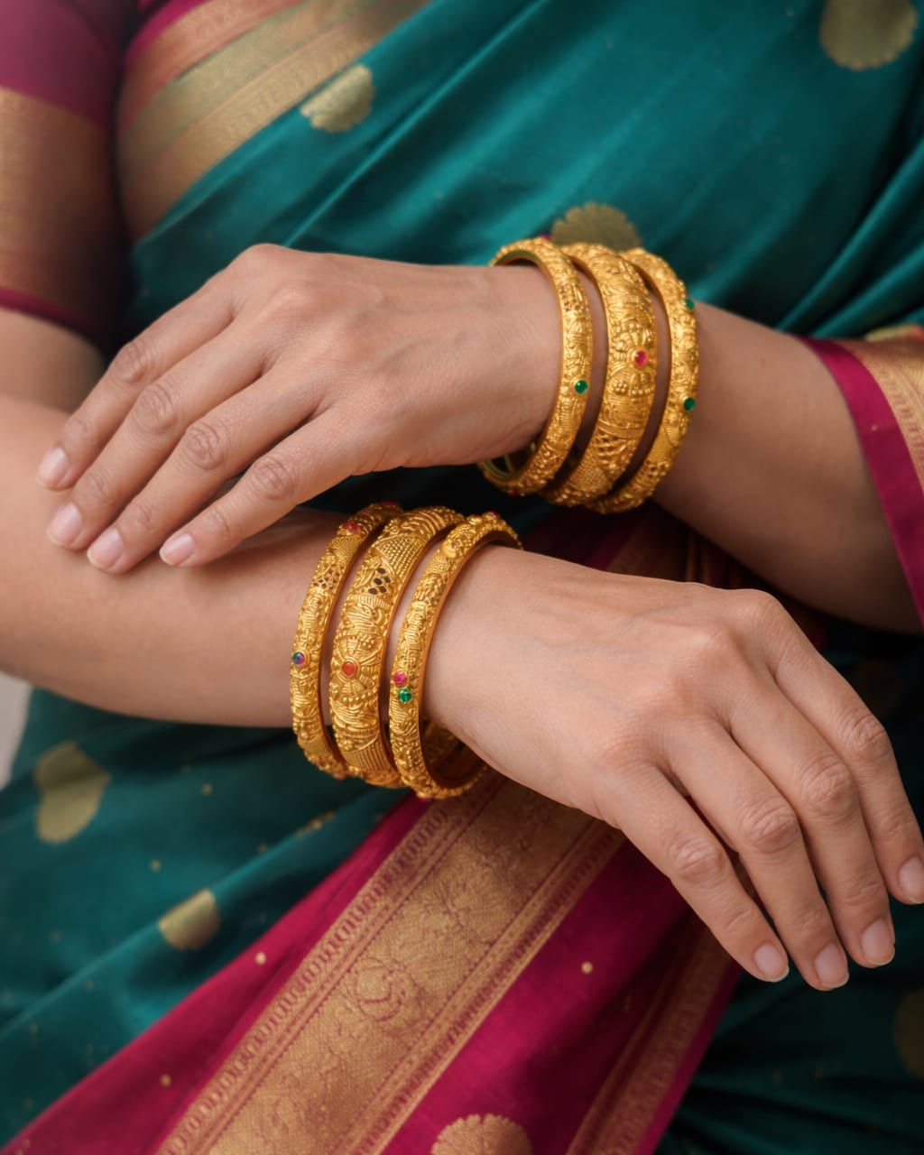 6 Piece Gold Bangles with Intricate Filigree Work BNG009