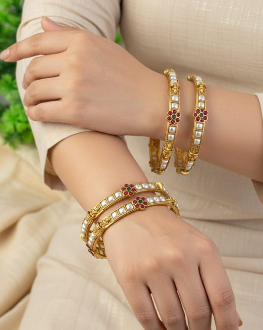 Antique Lakshmi Pearl Bangles (Set of 4 bangles) BNG019