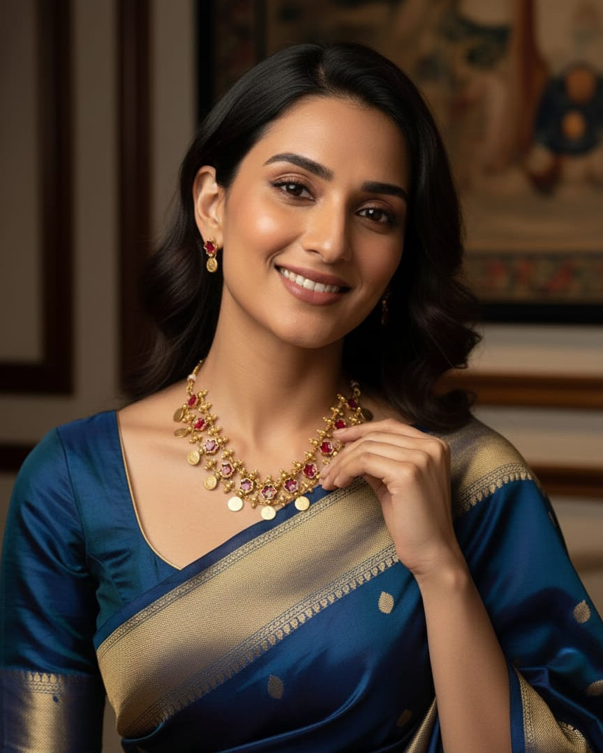 Maroon Coin Choker Necklace Set MIN011