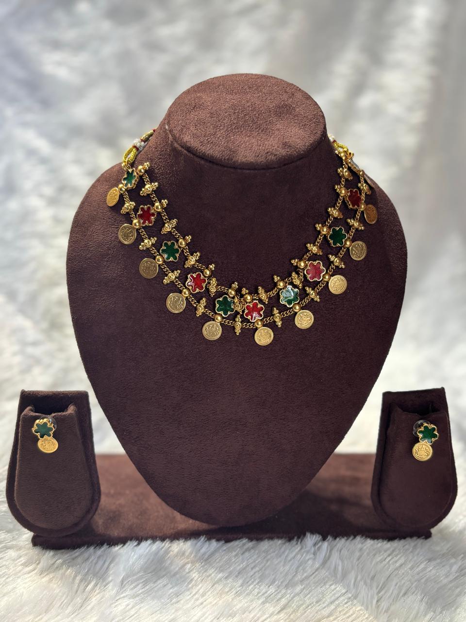 Multi Colored Coin Choker Necklace Set MIN009