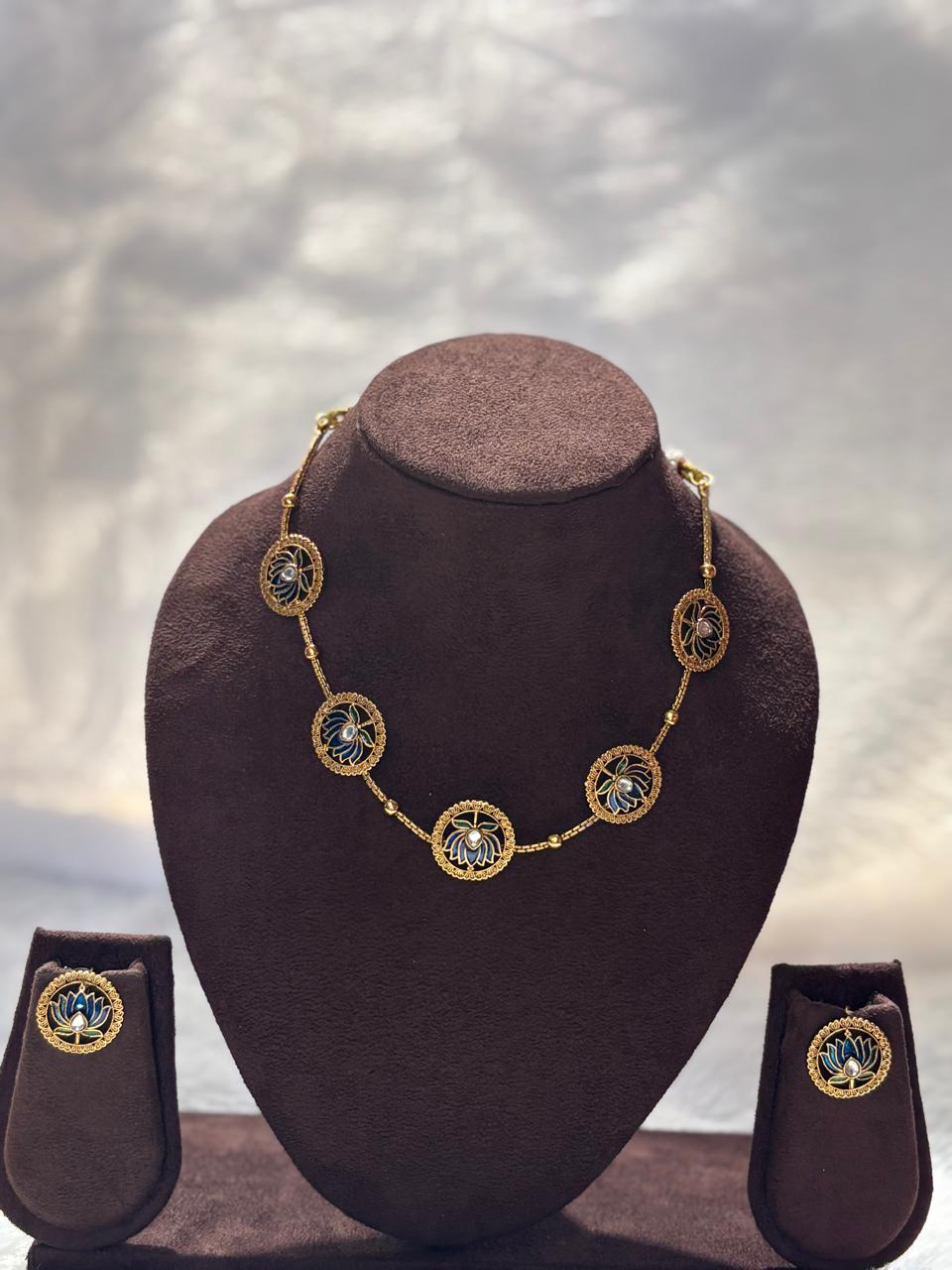 Minimal Navy blue Lotus Choker MIN002