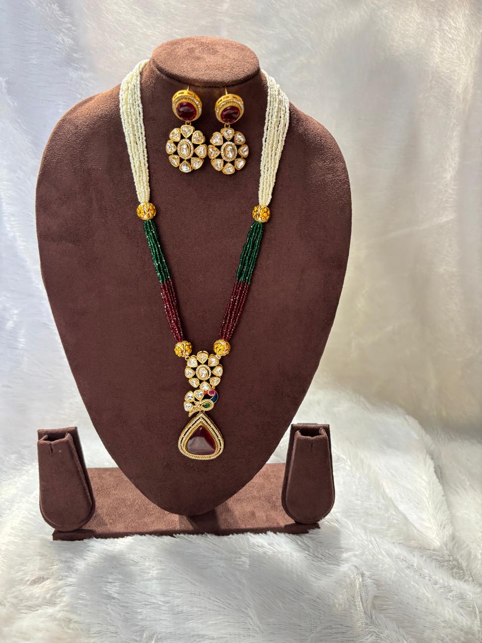 Kundan Pearl Long Necklace Set KND002