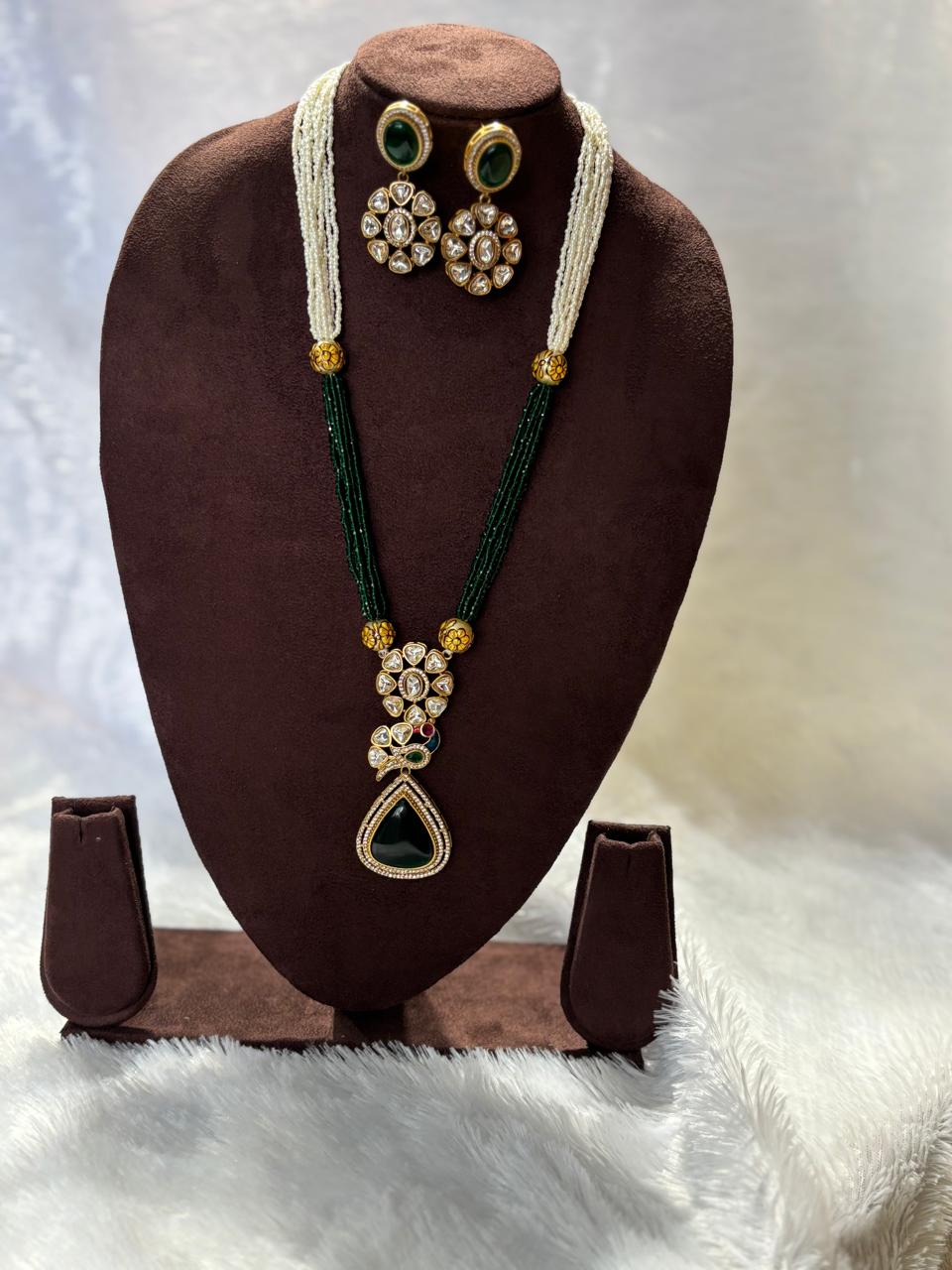 Kundan Pearl Long Necklace Set KND001