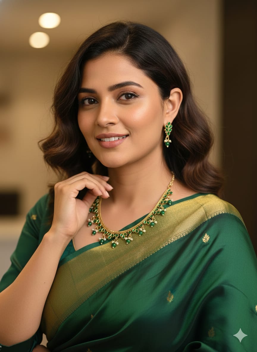 Elegant Emerald Green and Leaf Motif Necklace Set MIN013