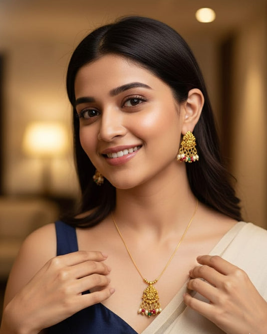 Invisible Temple Pearl Beads Necklace Set MIN017