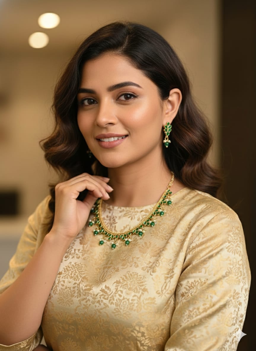 Elegant Emerald Green and Leaf Motif Necklace Set MIN013