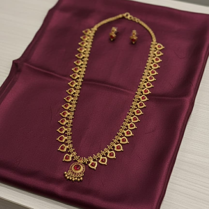 Maroon Enamel Long Necklace LN005