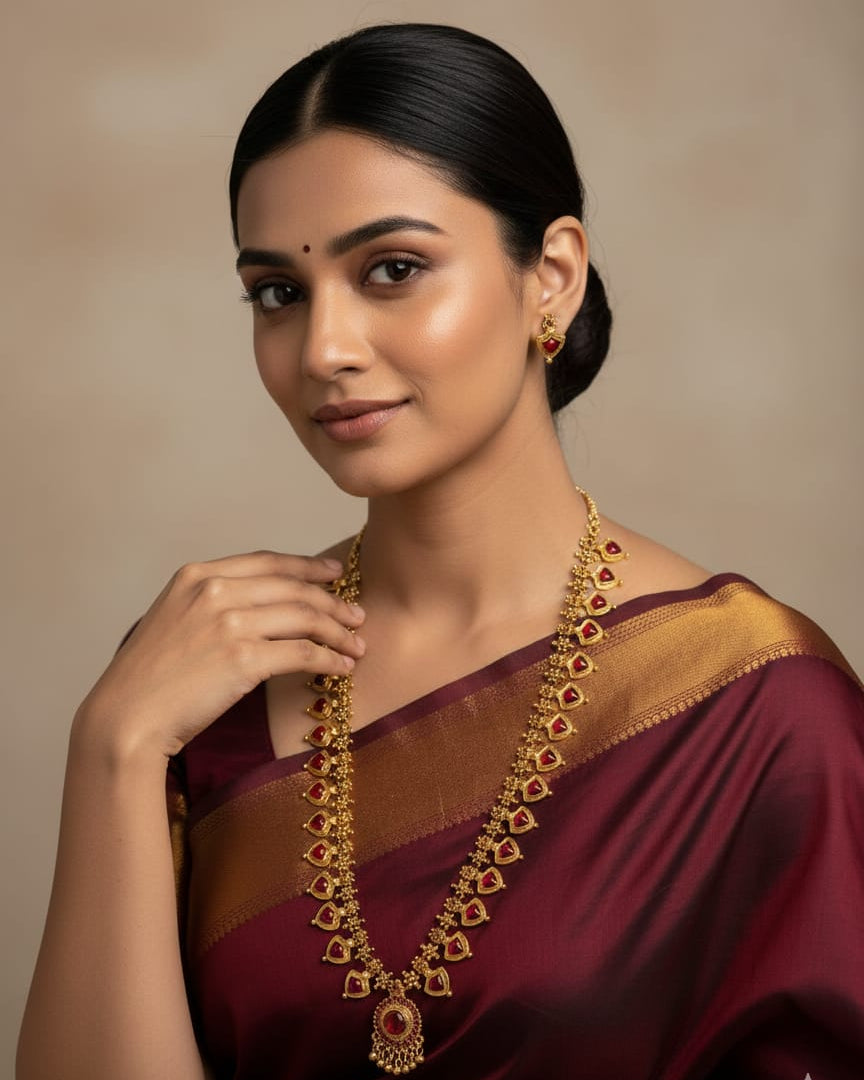 Maroon Enamel Long Necklace LN005