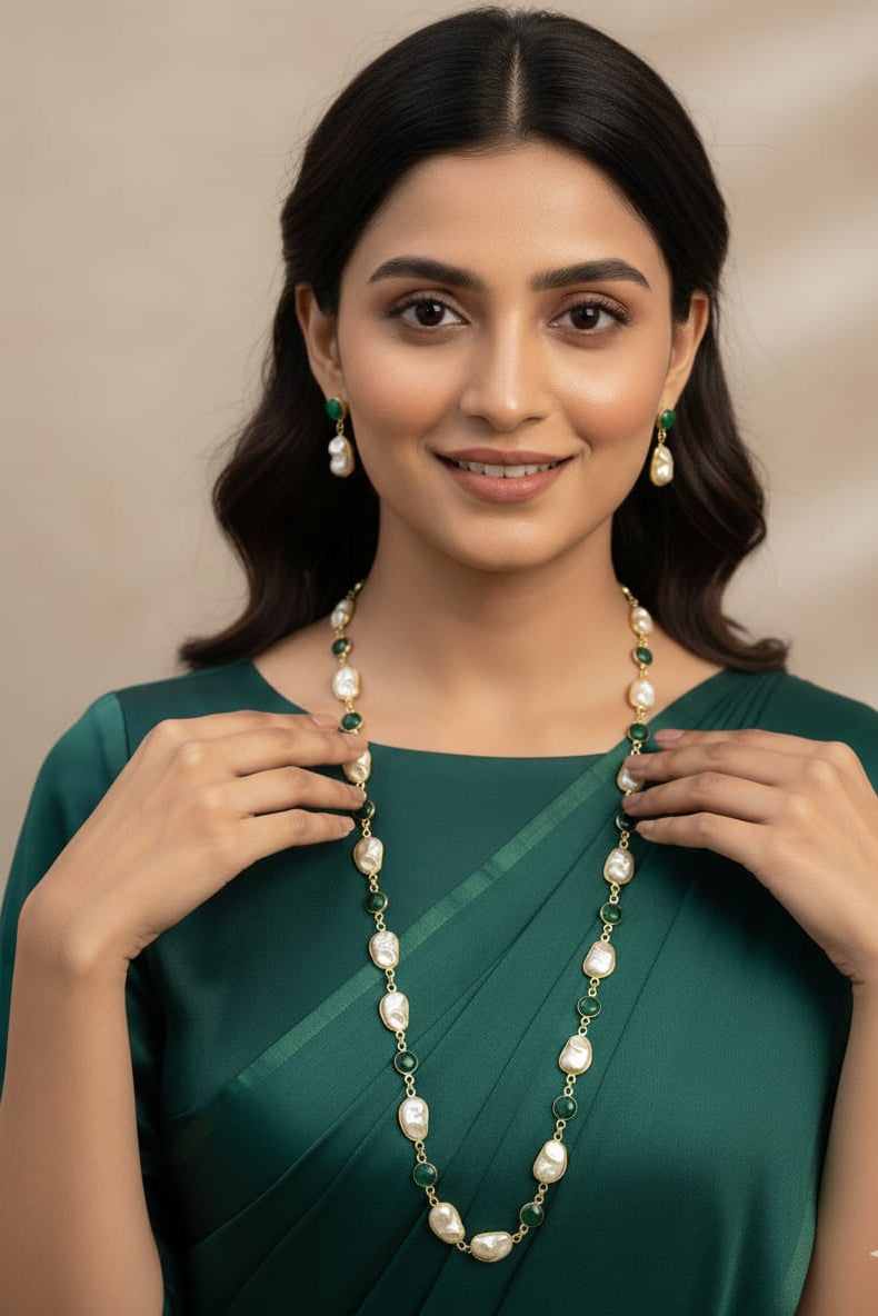 Real Fresh Water Pearl/Emerald Necklace PRL001