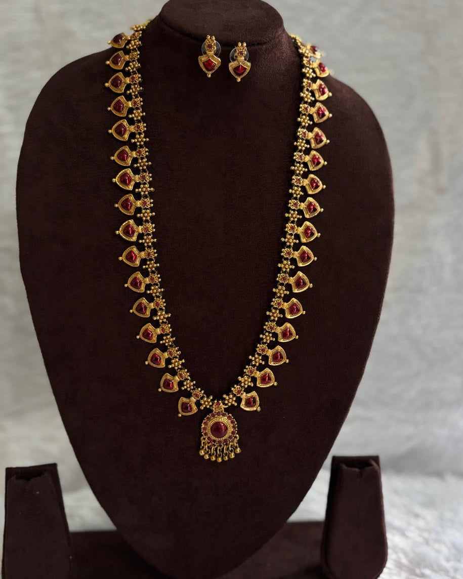 Maroon Enamel Long Necklace LN005