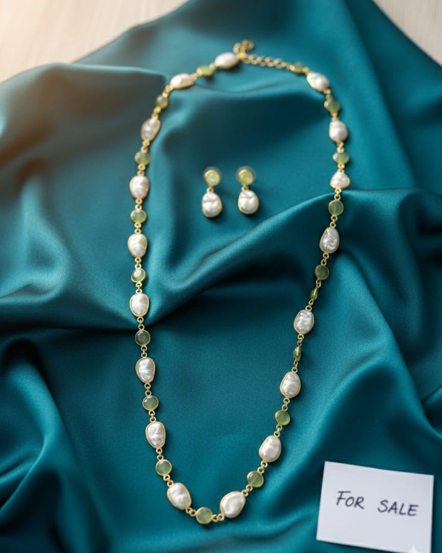 Real Fresh Water Pearl/Pista green Necklace PRL002