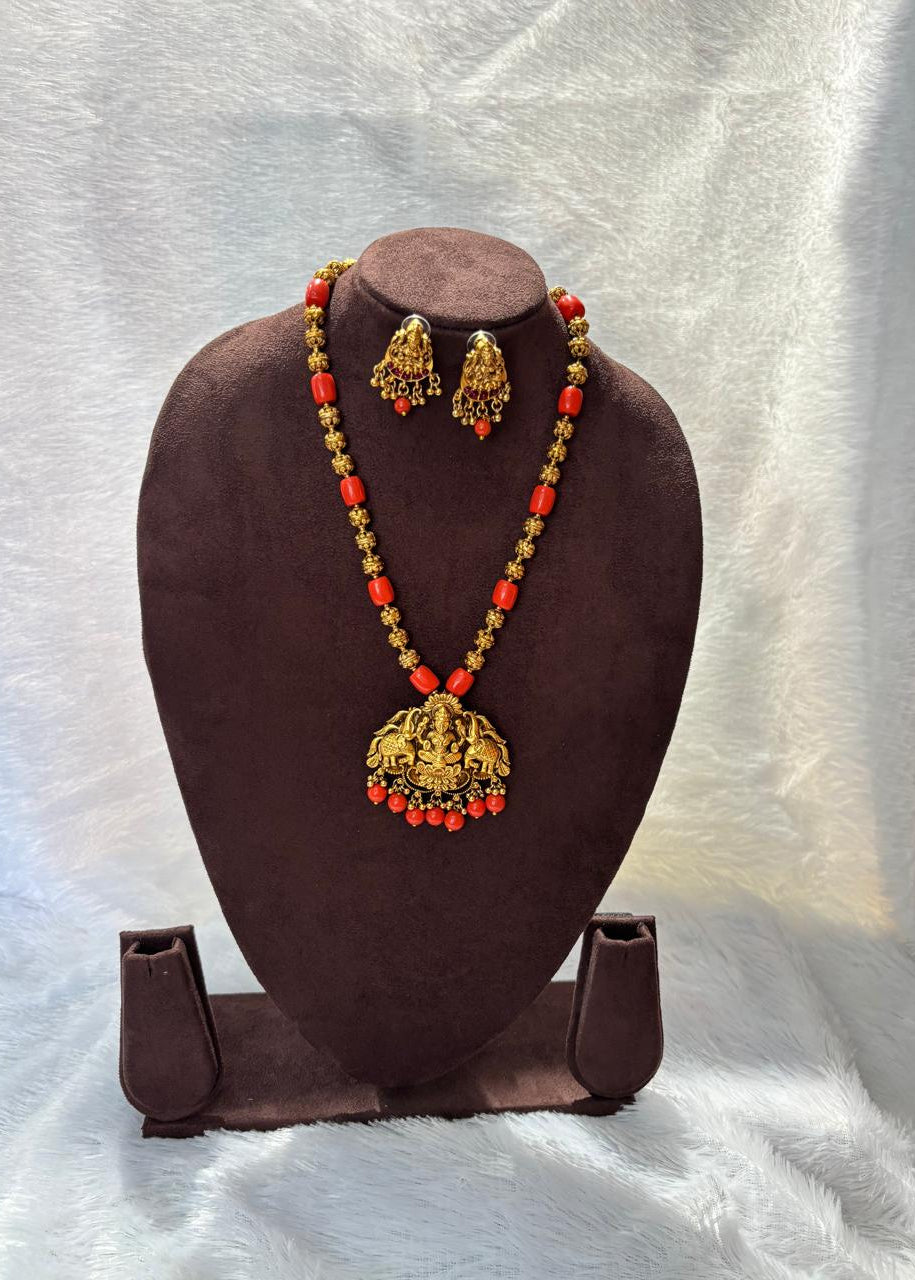 Ethnic Coral Temple Necklace Set CRL002
