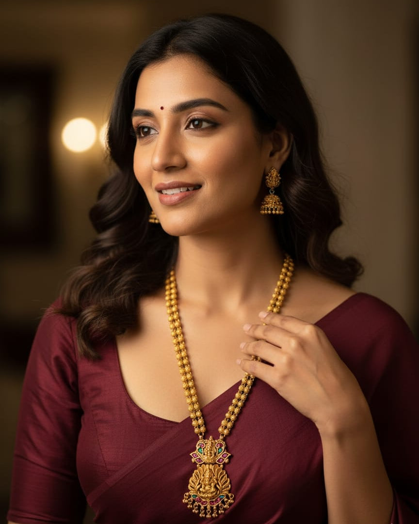 Royal Temple Motif Long Necklace Set LN010