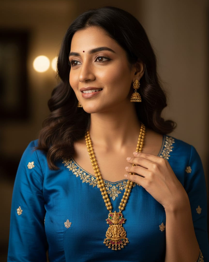 Royal Temple Motif Long Necklace Set LN010