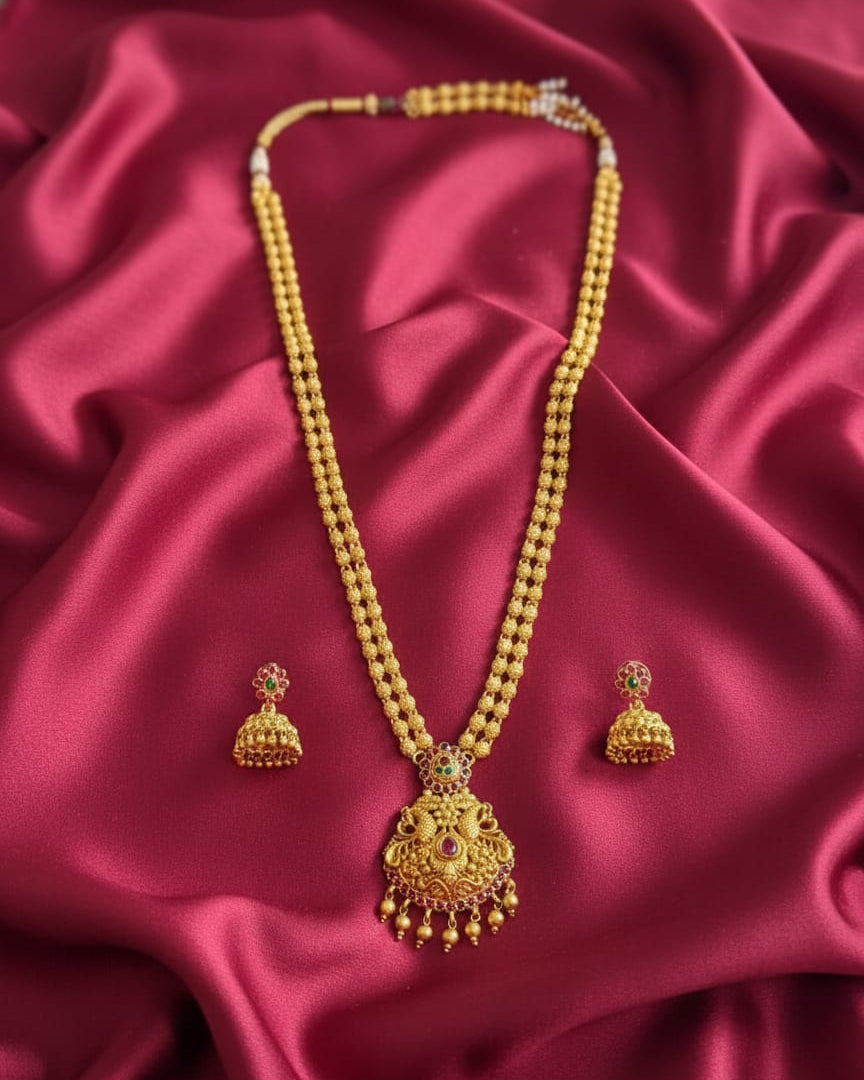 Temple-Style Peacock Pendant Necklace Set LN011