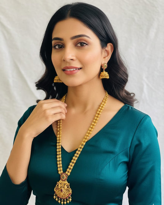 Temple-Style Peacock Pendant Necklace Set LN011