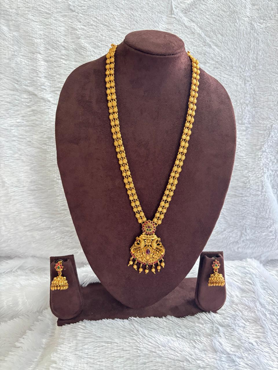 Temple-Style Peacock Pendant Necklace Set LN011