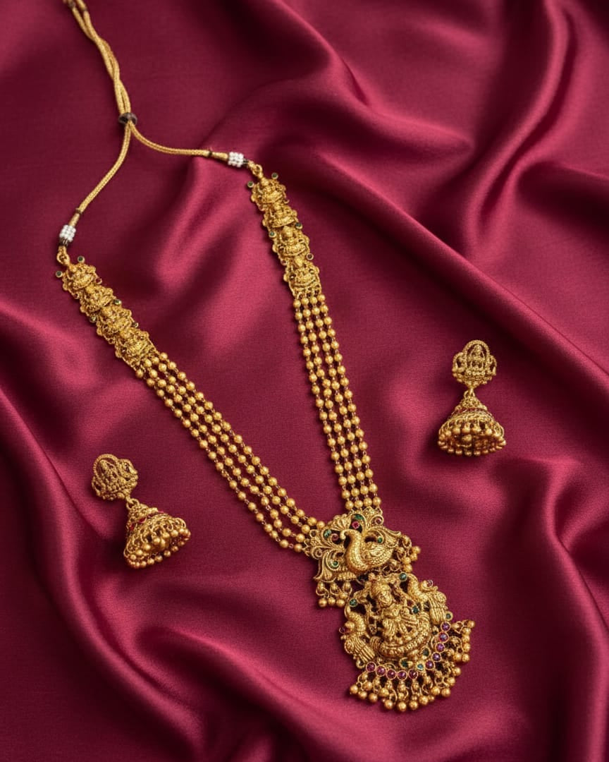 Temple Style Goddess Lakshmi Long Necklace Set LN013