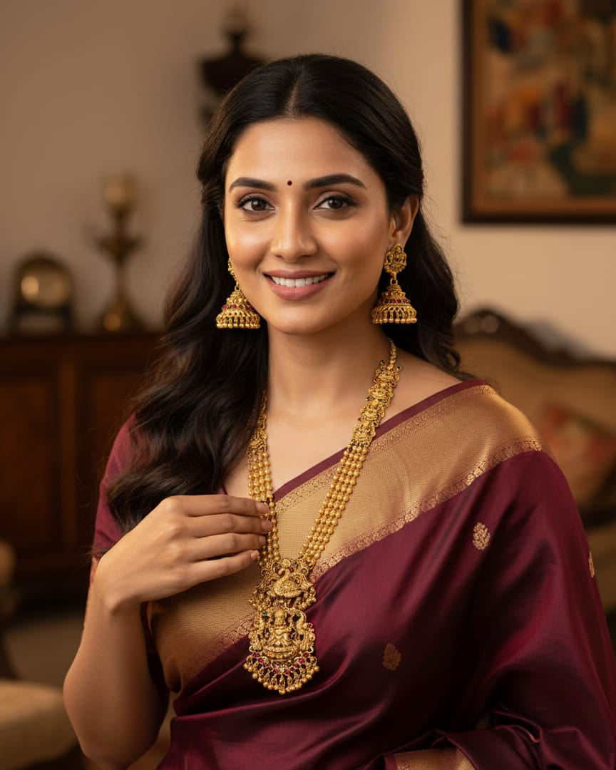 Temple Style Goddess Lakshmi Long Necklace Set LN013