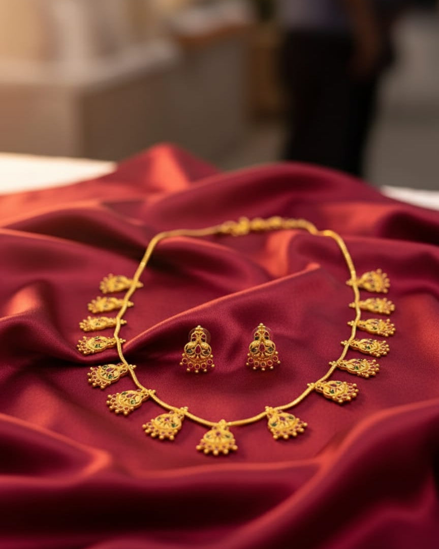 Peacock Motif Temple Necklace Set LN16