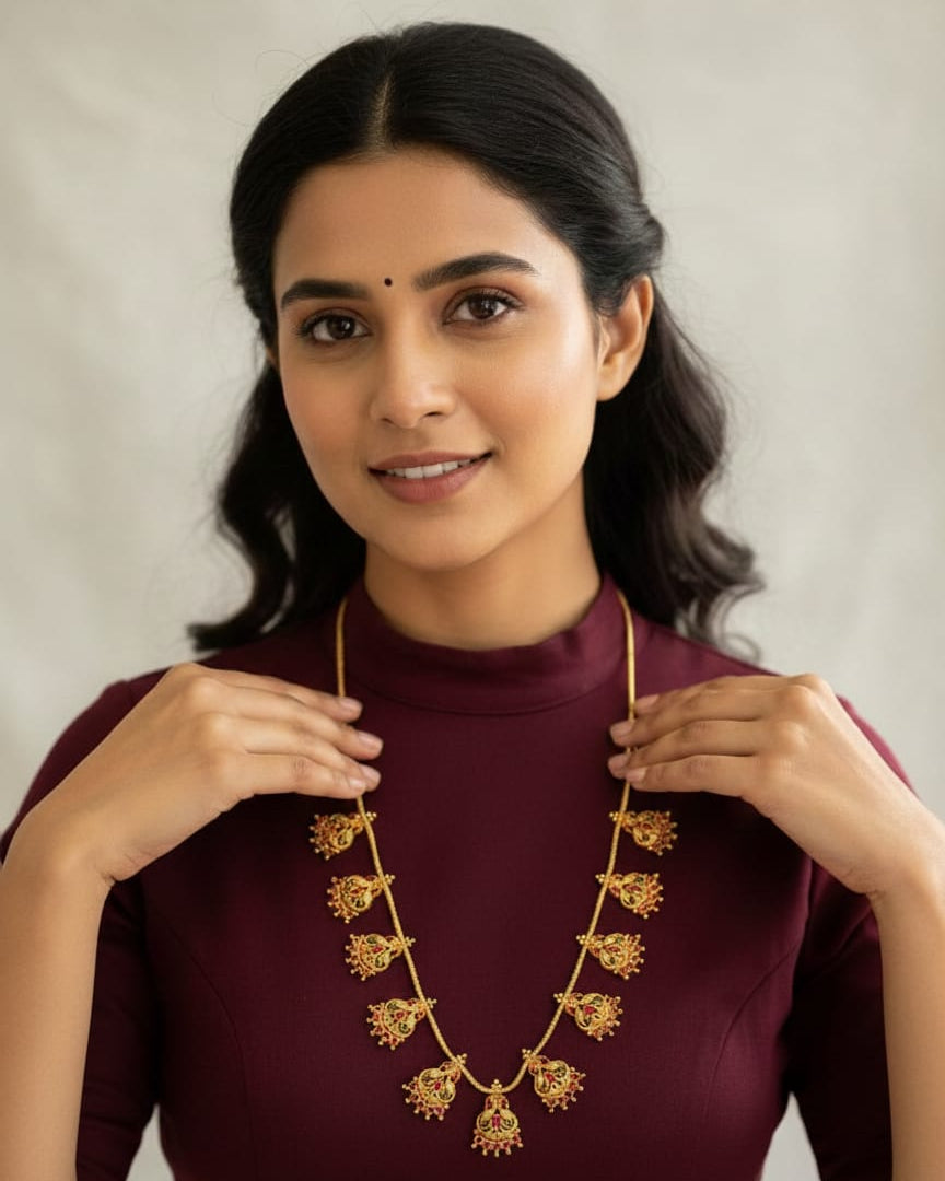 Peacock Motif Temple Necklace Set LN16