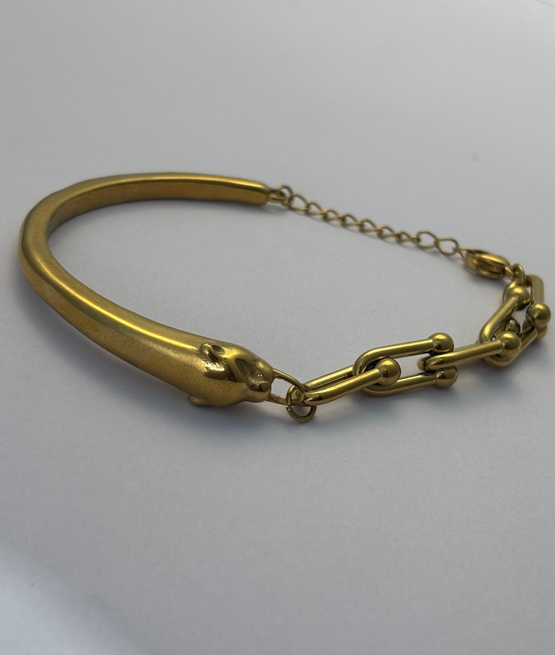 Gold-Plated Half Cuff Chain Link Bracelet BRC019