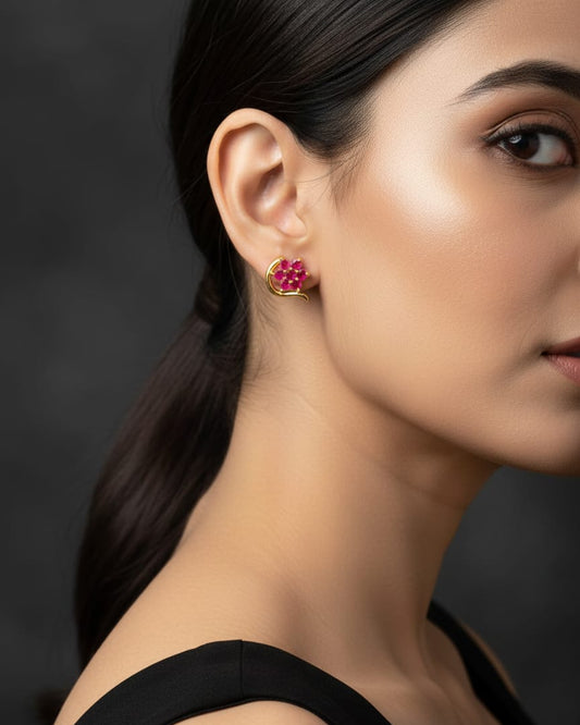 Pink Floral Paisley Gold Stud Earrings STD001
