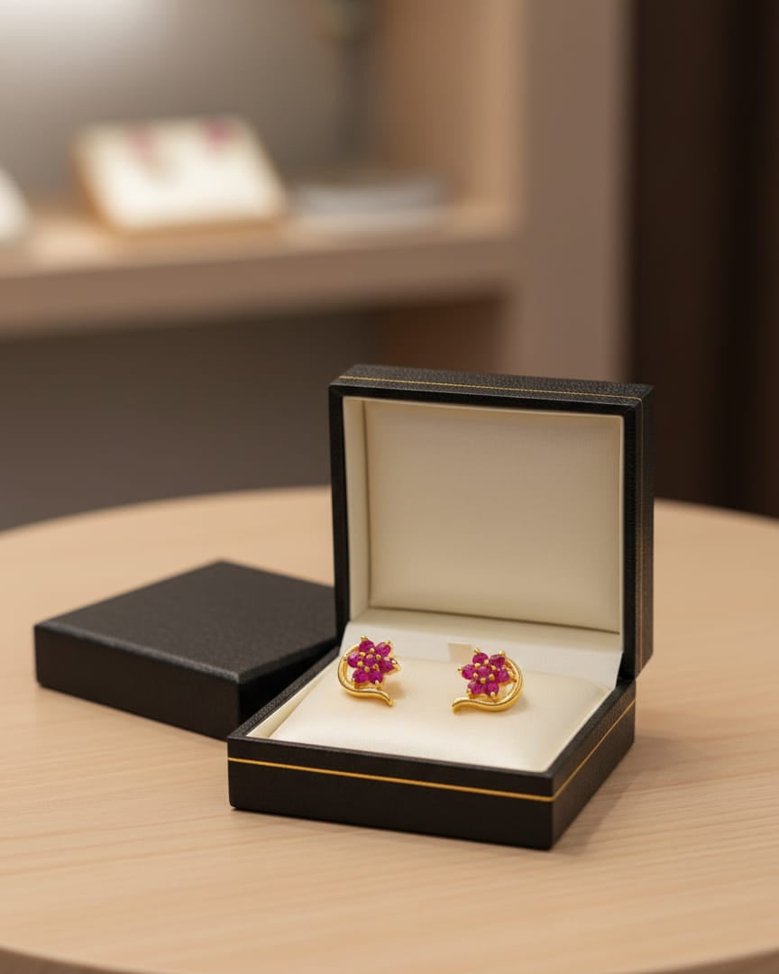 Pink Floral Paisley Gold Stud Earrings STD001