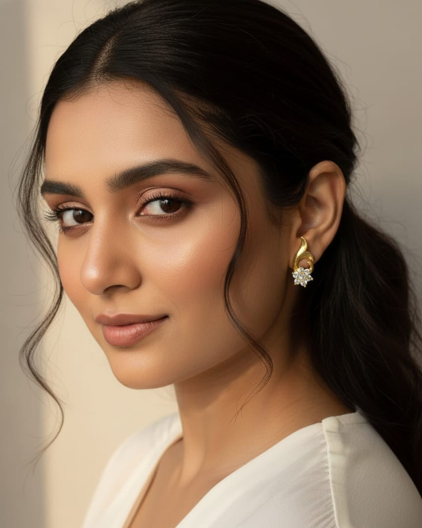 Classic Glod Tone Floral Crystal Studs STD004