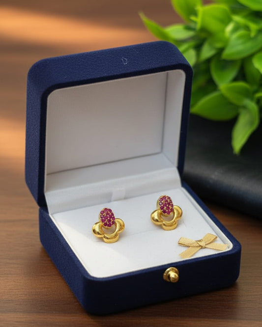 Classic Pink Sparkle Floral Stud Earrings STD005