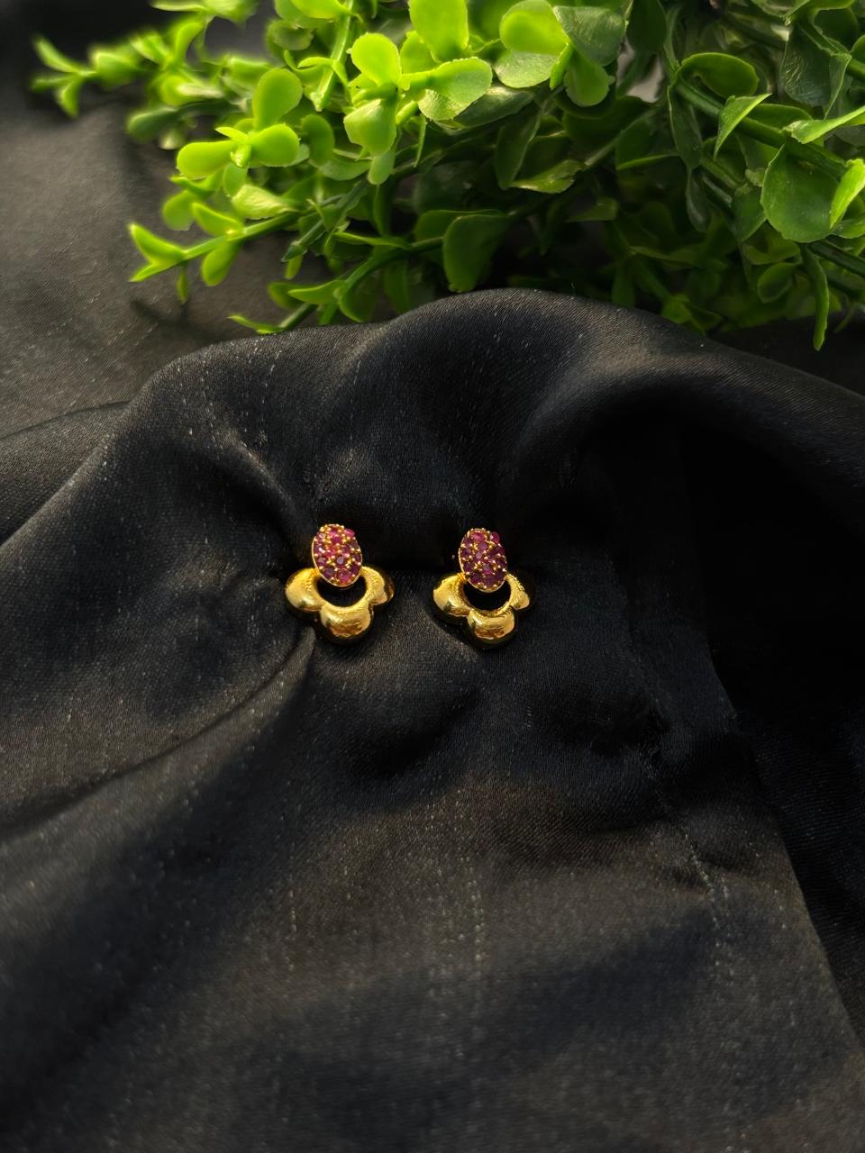 Classic Pink Sparkle Floral Stud Earrings STD005