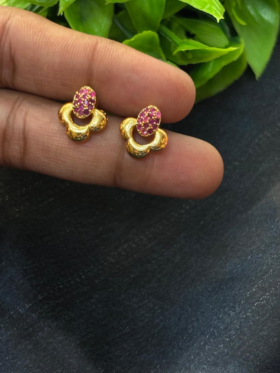 Classic Pink Sparkle Floral Stud Earrings STD005