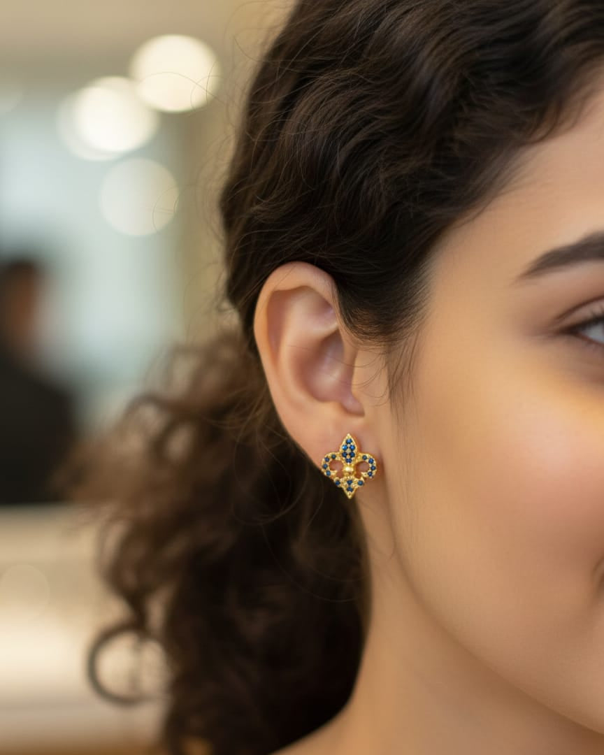 Floral Butterfly Blue Stone Stud Earrings STD007