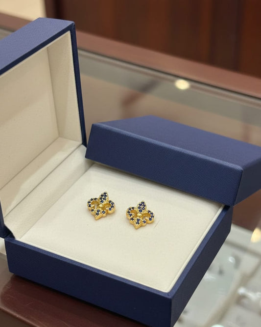 Floral Butterfly Blue Stone Stud Earrings STD007