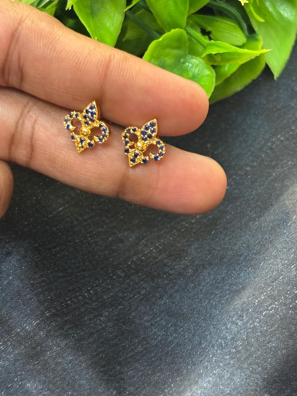 Floral Butterfly Blue Stone Stud Earrings STD007