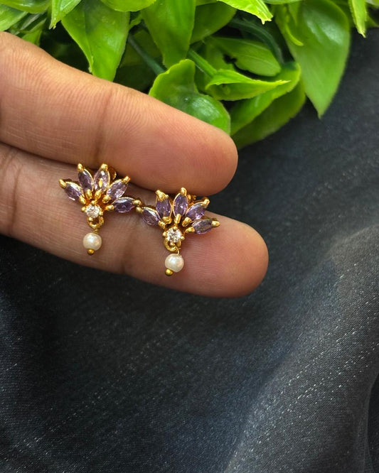 Lavender Stone Floral Pearl Drop Studs STD009