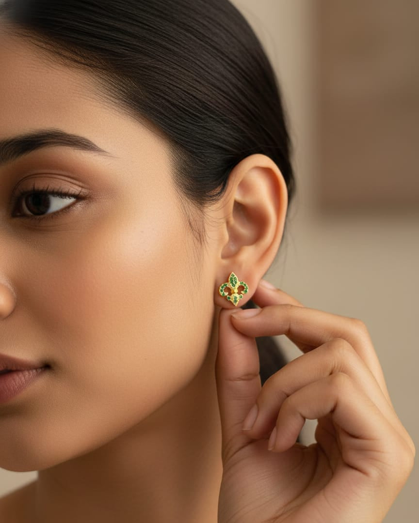 Floral Butterfly Green Stone Studs Earring STD011