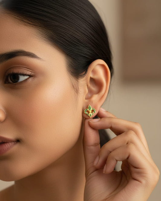 Floral Butterfly Green Stone Studs Earring STD011