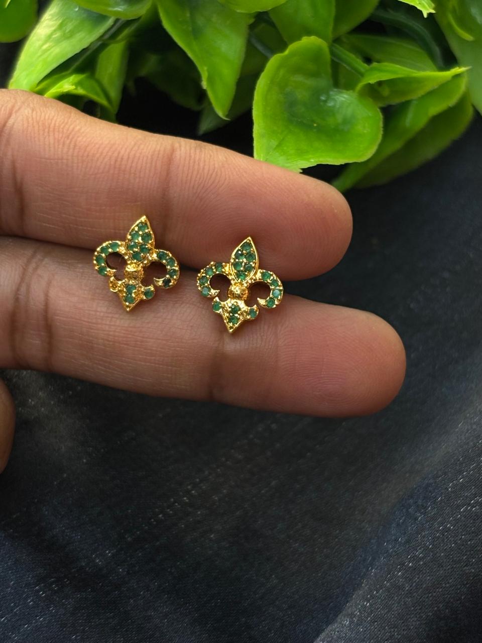 Floral Butterfly Green Stone Studs Earring STD011