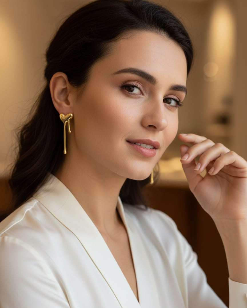 Melting Gold Heart Dangler Earrings DFE003