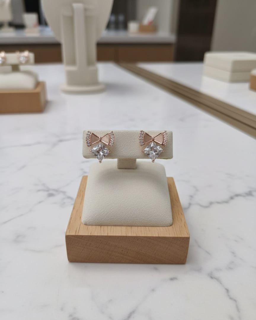 Rose Glod Crystal Bow Stud Earrings DFE004
