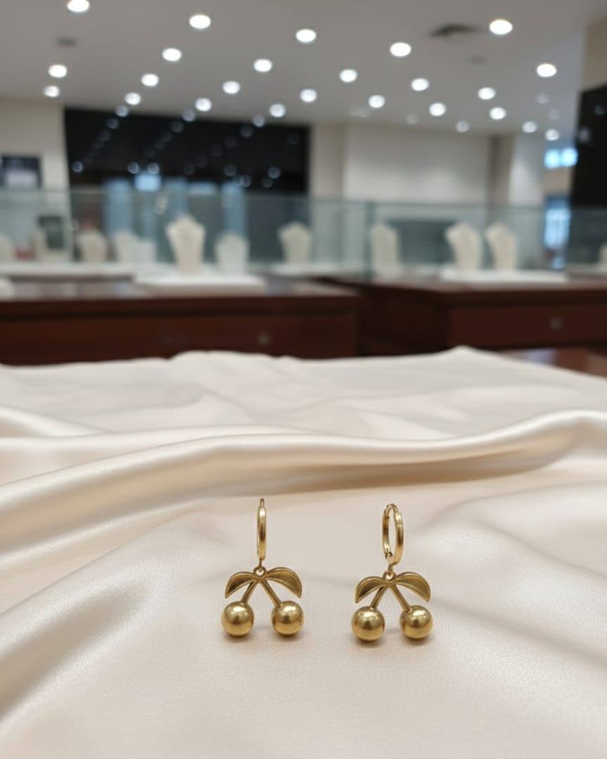 Cherry Charm Gold Drop Earrings DFE005